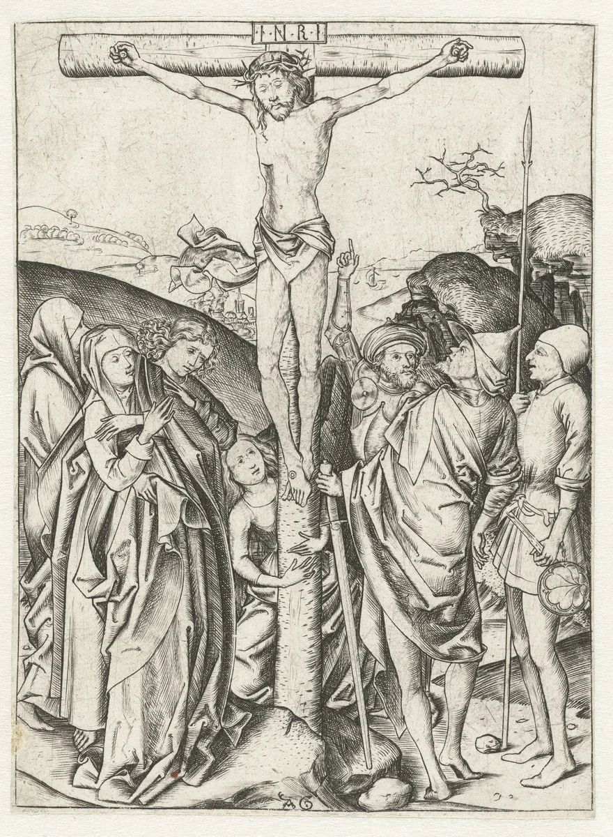 Christus aan het kruis by Unknown, print, 1475-1500