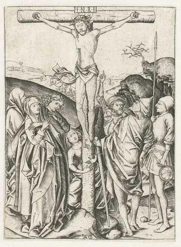 Christus aan het kruis by Unknown, print, 1475-1500