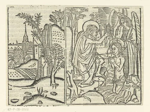 De doop van Christus in de Jordaan by Unknown, print, 1480-1500