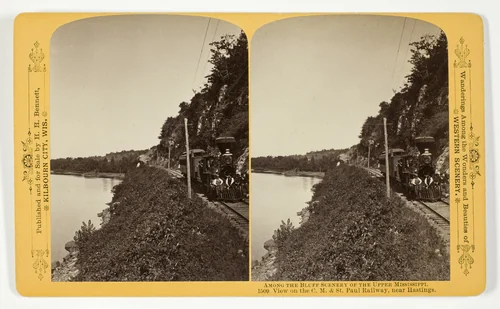 View of the C.M. & St. Paul Railway, near Hastings, No. 1509 from the series "Among the Bluff Scenery of the Upper Mississippi" by Henry Hamilton Bennett, photograph, 1870-1908