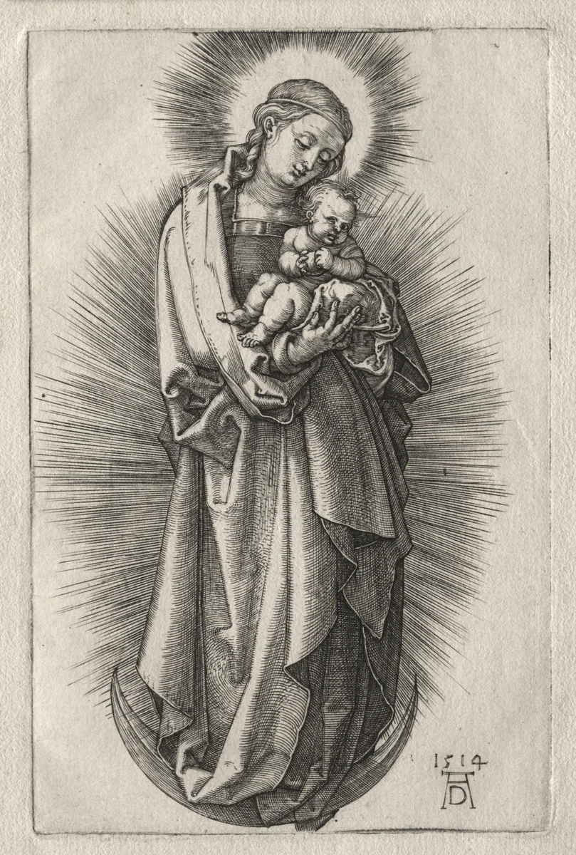 The Virgin with Hairband on a Crescent Moon by Albrecht Dürer, print, 1508