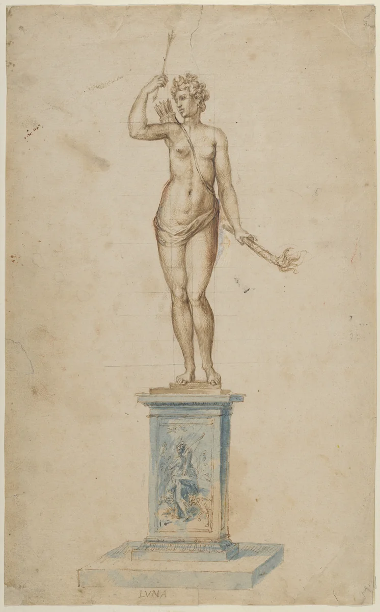 The Goddess Diana as a Personification of the Moon (Luna) by Jacques Jonghelinck, drawing, 1563-1585