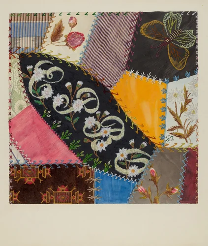 Crazy Quilt Detail by Edith Towner, index of american design, 1937