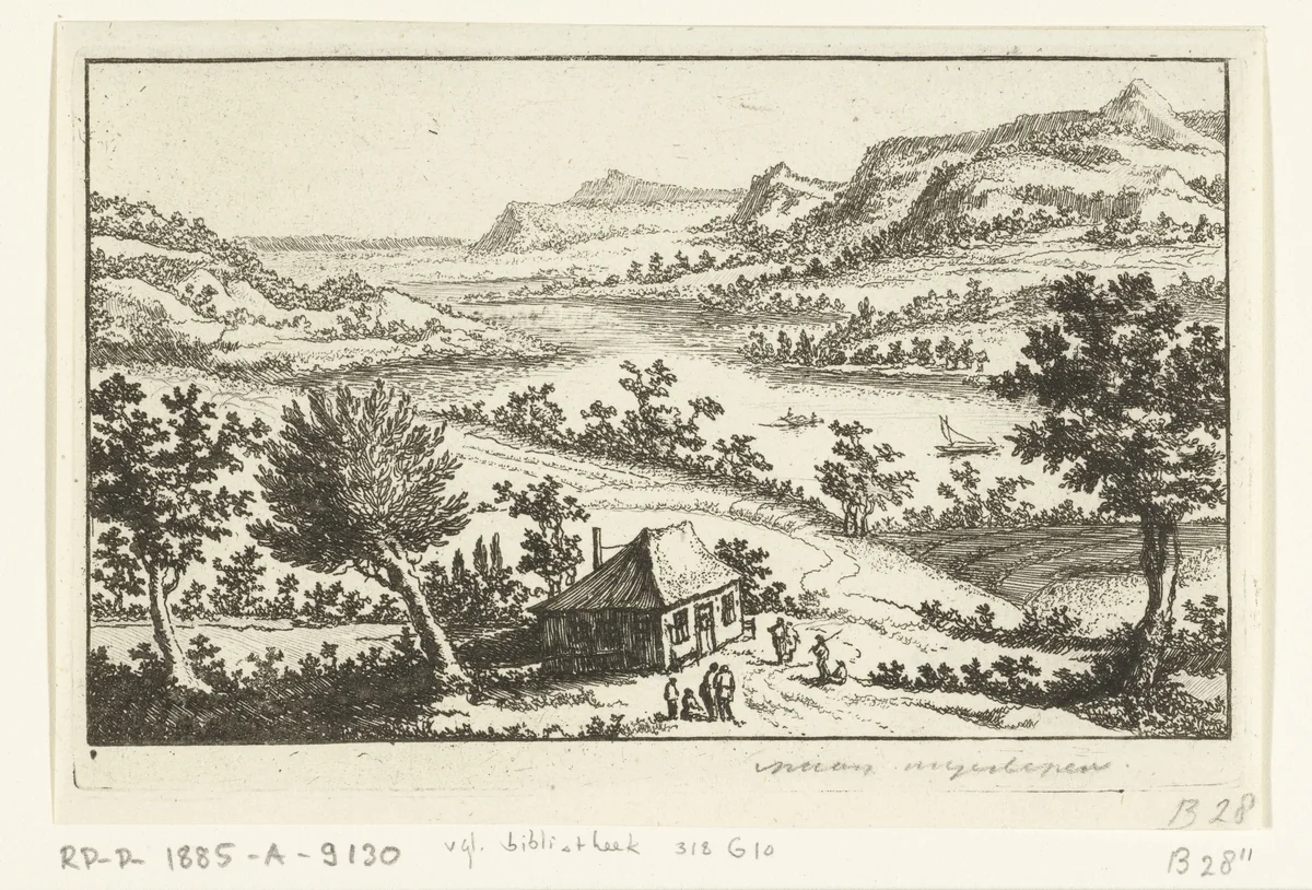 Huis aan de oever van een rivier by Jan van Almeloveen, print, 1662-1683