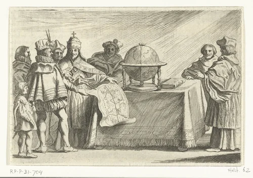Columbus bij de paus by Willem Basse, print, 1632-1634