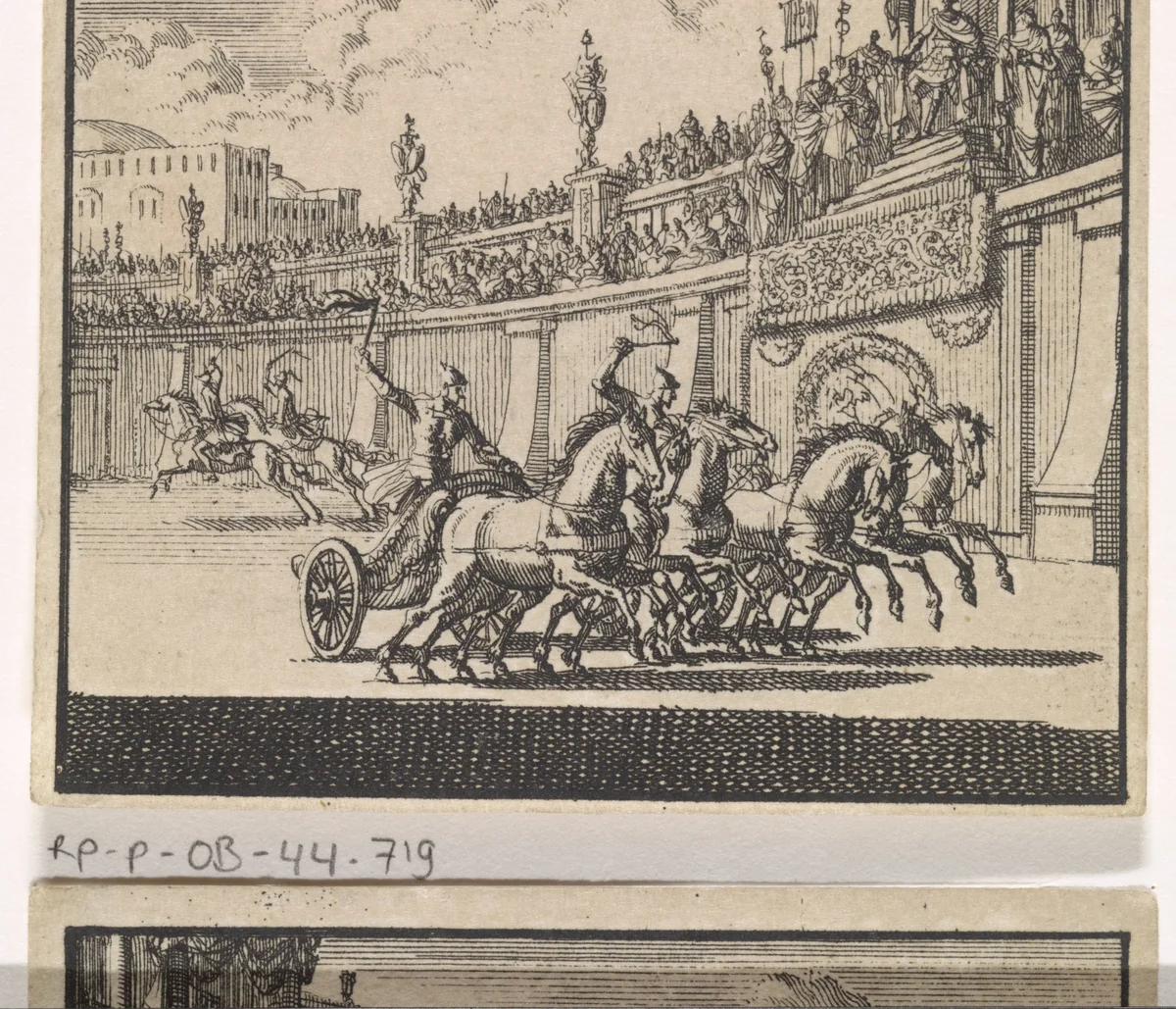 Wagenrennen in een amfitheater te Jeruzalem by Jan Luyken, print, 1698