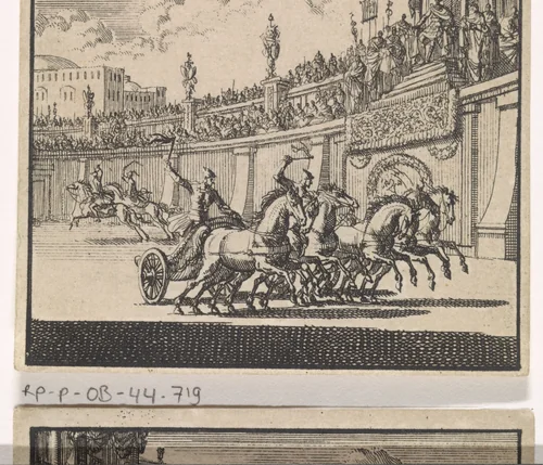 Wagenrennen in een amfitheater te Jeruzalem by Jan Luyken, print, 1698