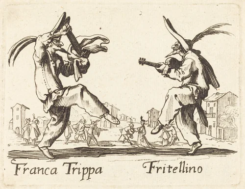 Franca Trippa and Fritellino by Jacques Callot, print, 1622-1699