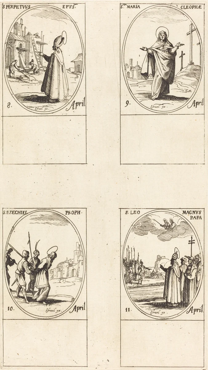St. Perpetuus; St. Mary of Cleophas; St. Ezechiel; St. Leo the Great by Jacques Callot, print, 1627-1637
