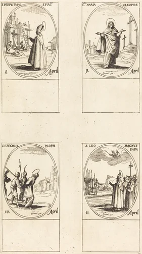 St. Perpetuus; St. Mary of Cleophas; St. Ezechiel; St. Leo the Great by Jacques Callot, print, 1627-1637