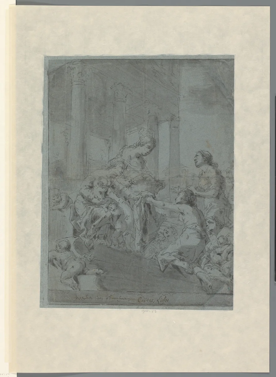 Liefdadigheid (Charitas) by Leonaert Bramer, drawing, 1606-1674
