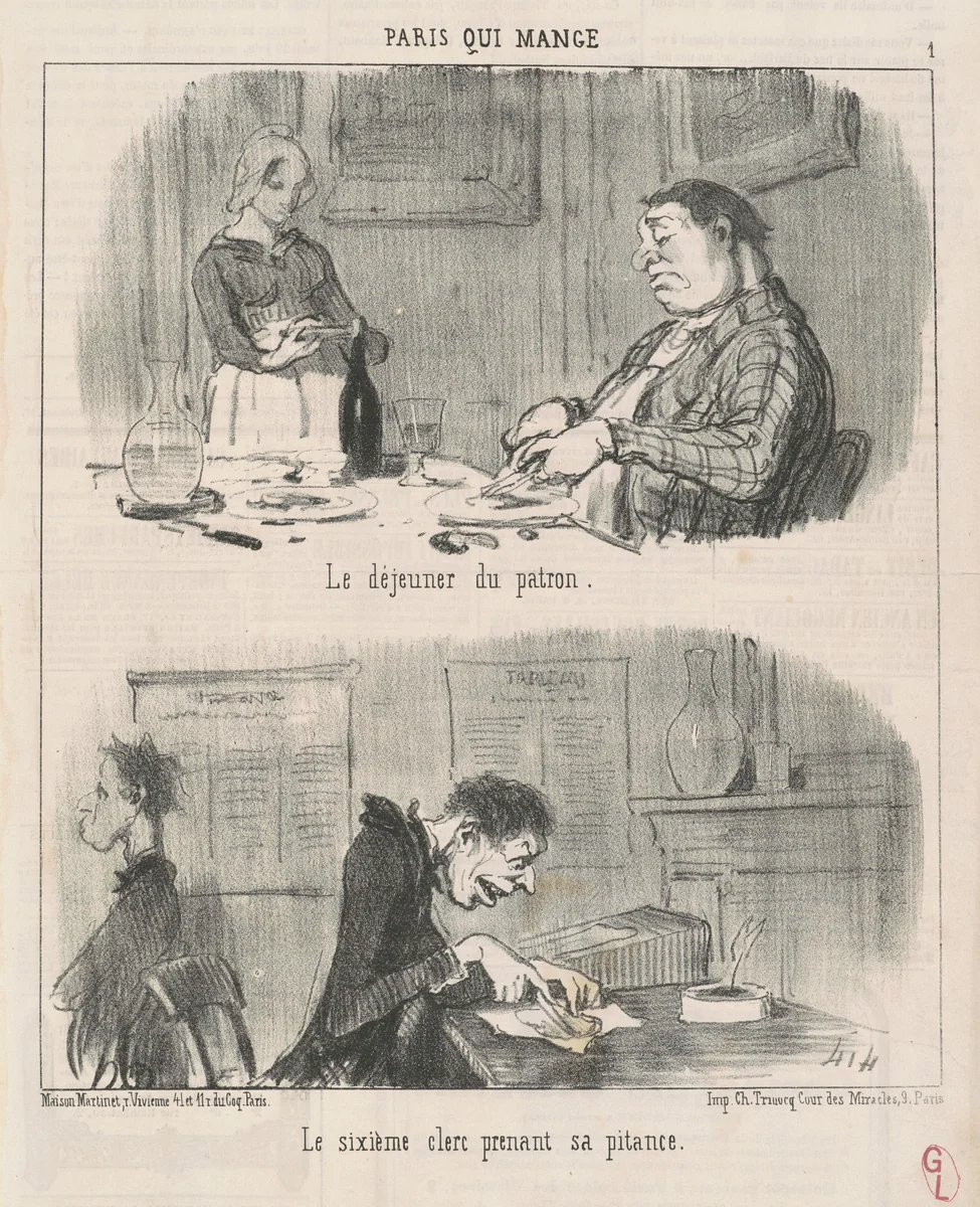 Le déjeuner du patron le sixiéme clerc ... by Honoré Daumier, print, 1852