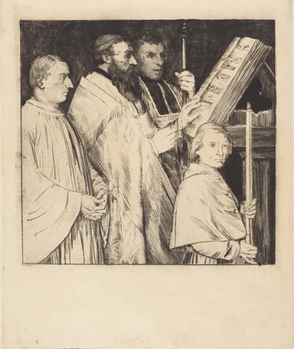 Choristers, 1st plate (Le lutrin) by Alphonse Legros, print, 1837-1911