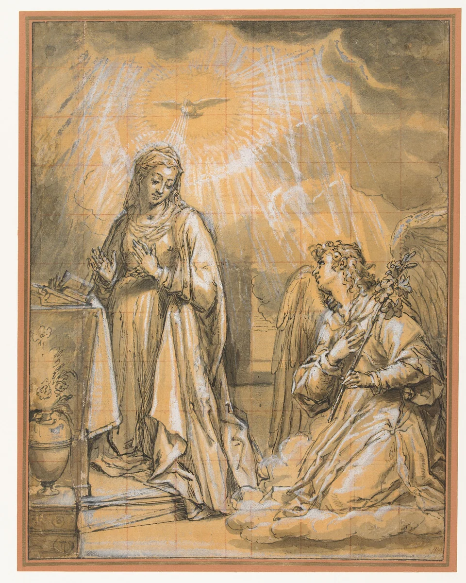 Annunciatie by Peter de Witte, drawing, 1586-1628