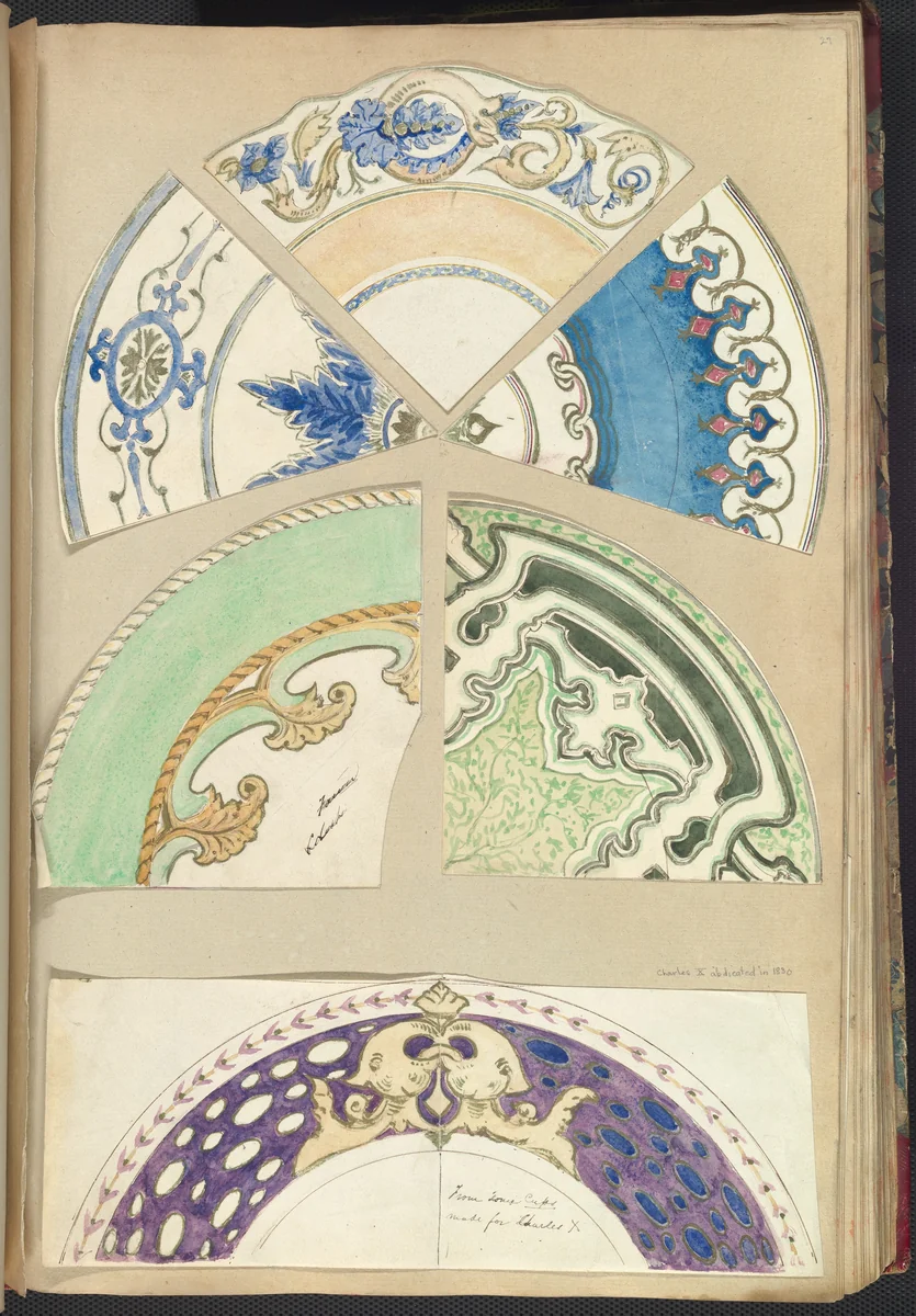 Seven Designs for Decorated Plates by Alfred Forrester, drawing, 1845-1855