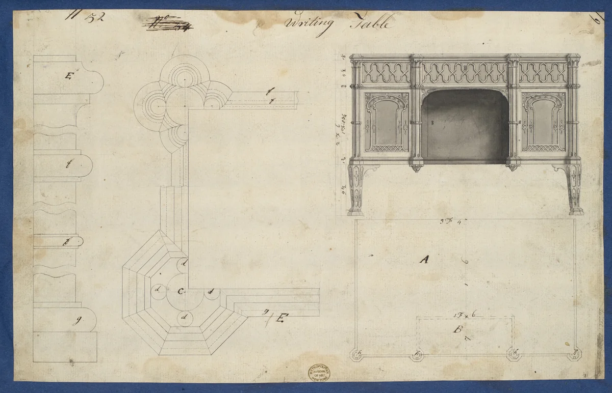 Writing Table, from Chippendale Drawings, Vol. II by Thomas Chippendale, drawing, 1753