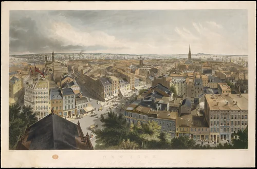 New York from the Steeple of St. Paul's Church, Looking East, South, and West by Henry A. Papprill, print, 1849