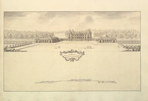 West Front of Houghton Hall in Norfolk, Perspective by Thomas Ripley, drawing, 1735