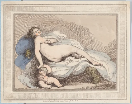 Sleeping Venus and Love by Thomas Rowlandson, print, 1799