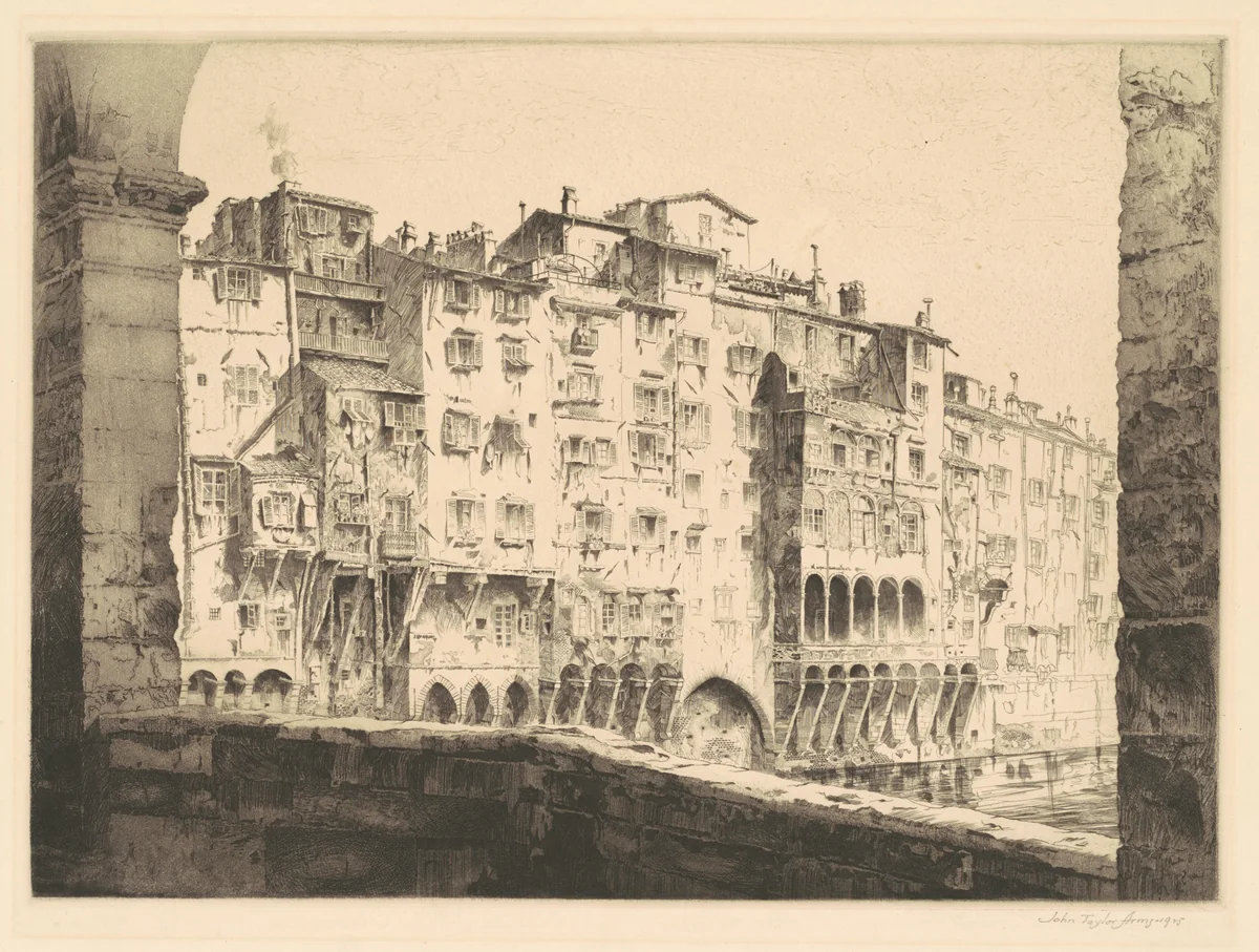 From the Ponte Vecchio, Florence by John Taylor Arms, print, 1925