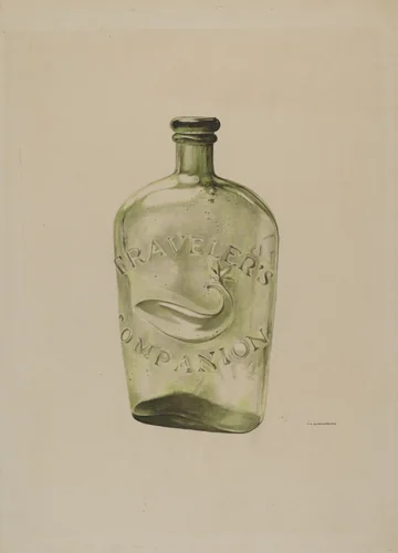 Glass Whiskey Flask by G.A. Spangenberg, index of american design, 1939
