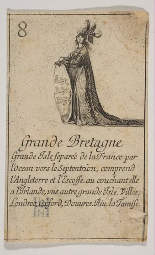 Grande Bretagne, from "Jeu de la Géographie" by Stefano della Bella, print, 1644