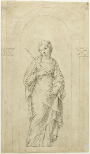Saint Standing in a Niche by Carolo Maratti, drawing, 1675-1699