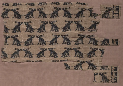 Fragment with Rows of Confronted Rabbits by Unknown, textile, 900-999