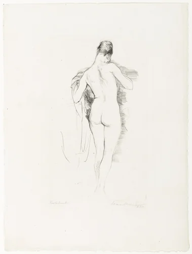 Seated Female Nude from Behind (Sitzender weiblicher Rückenakt) by Hans Meid, print, 1920