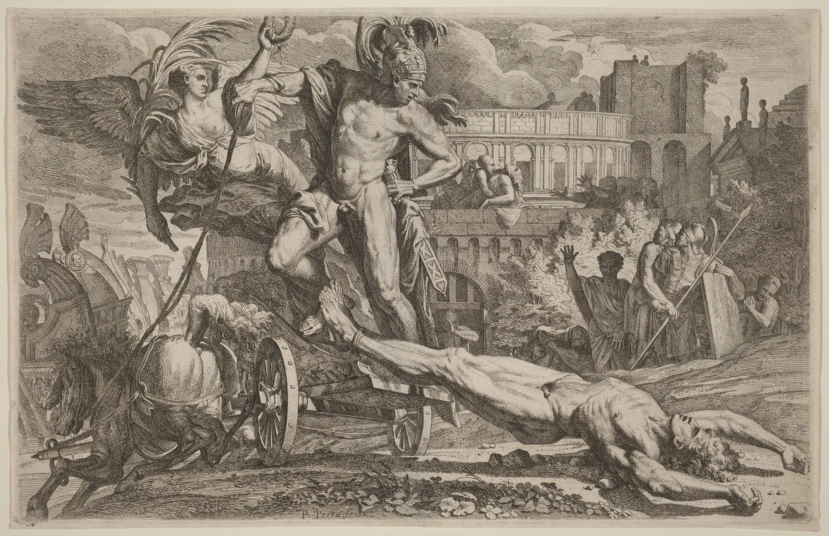 Achilles Dragging the Body of Hector by Pietro Testa, print, 1643-1653