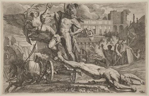 Achilles Dragging the Body of Hector by Pietro Testa, print, 1643-1653