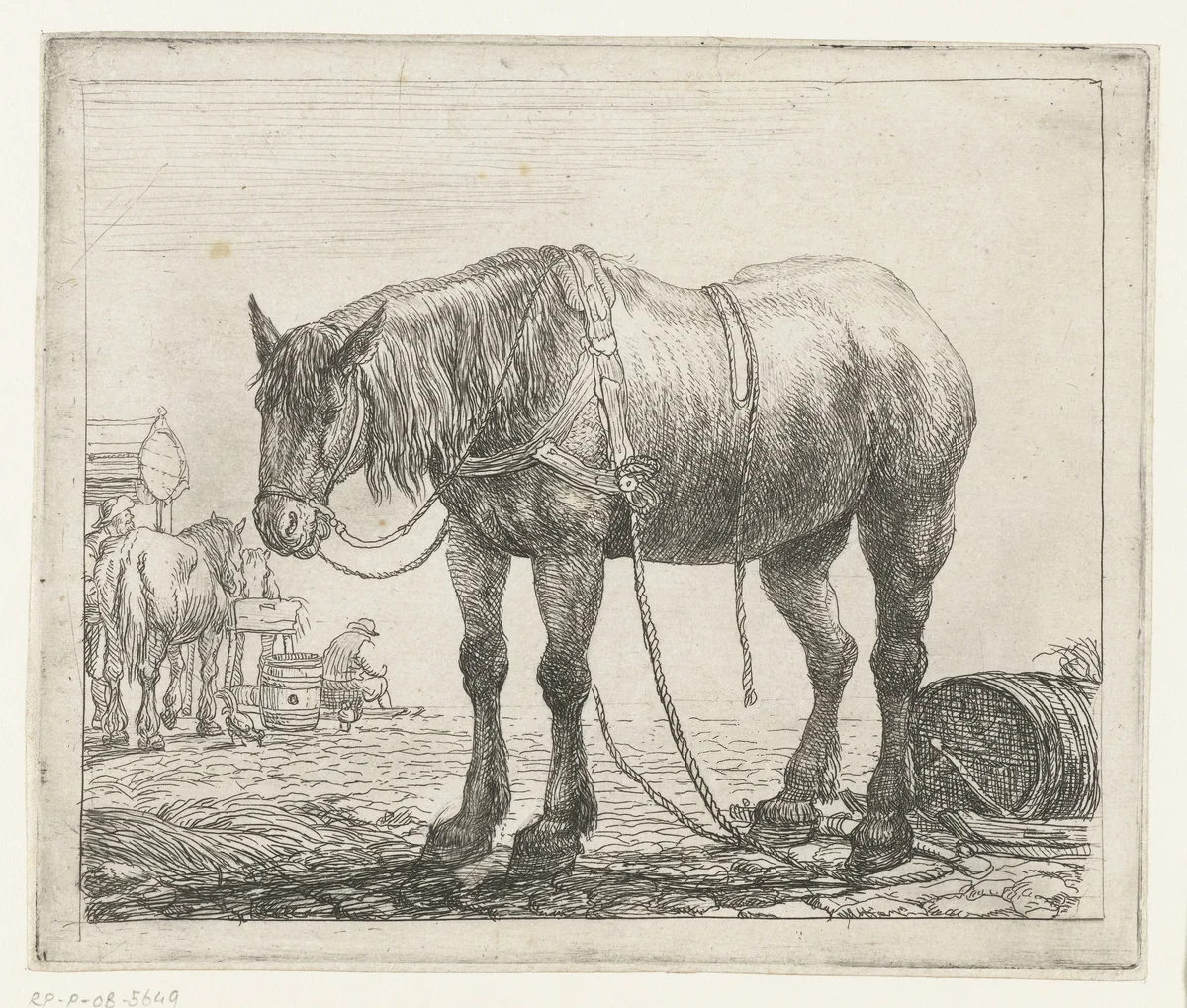 Rustend werkpaard by Simon de Vlieger, print, 1610-1653