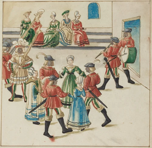 Three Couples in a Circle Dance by German 16th Century, drawing, 1515
