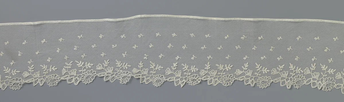 Strook applicatiekant met à-jour bloem- en bladtak by anonymous, other, 1840-1850