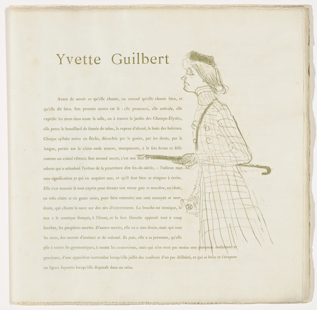 Plate 1 (in-text plate, folio 4) from Yvette Guilbert by Henri de Toulouse-Lautrec, illustrated book, 1894