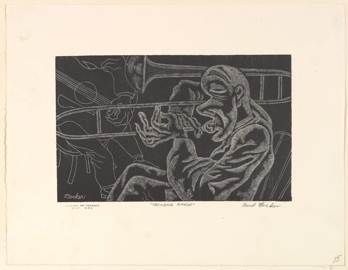 Trombone Player by Fred Becker, print, 1935-1940