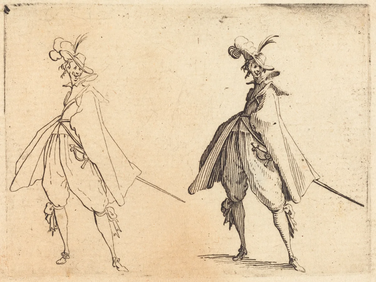Gentleman in Large Mantle, Front View by Jacques Callot, print, 1617