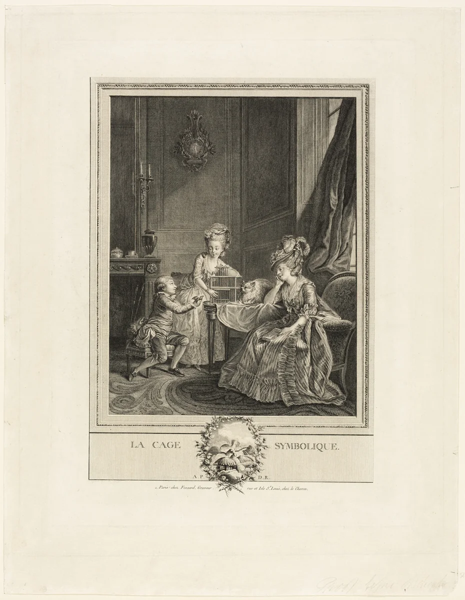 Symbolic Cage by Étienne Fessard, print, 1760