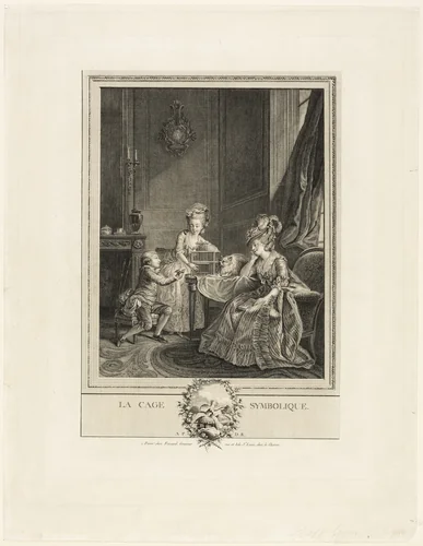 Symbolic Cage by Étienne Fessard, print, 1760