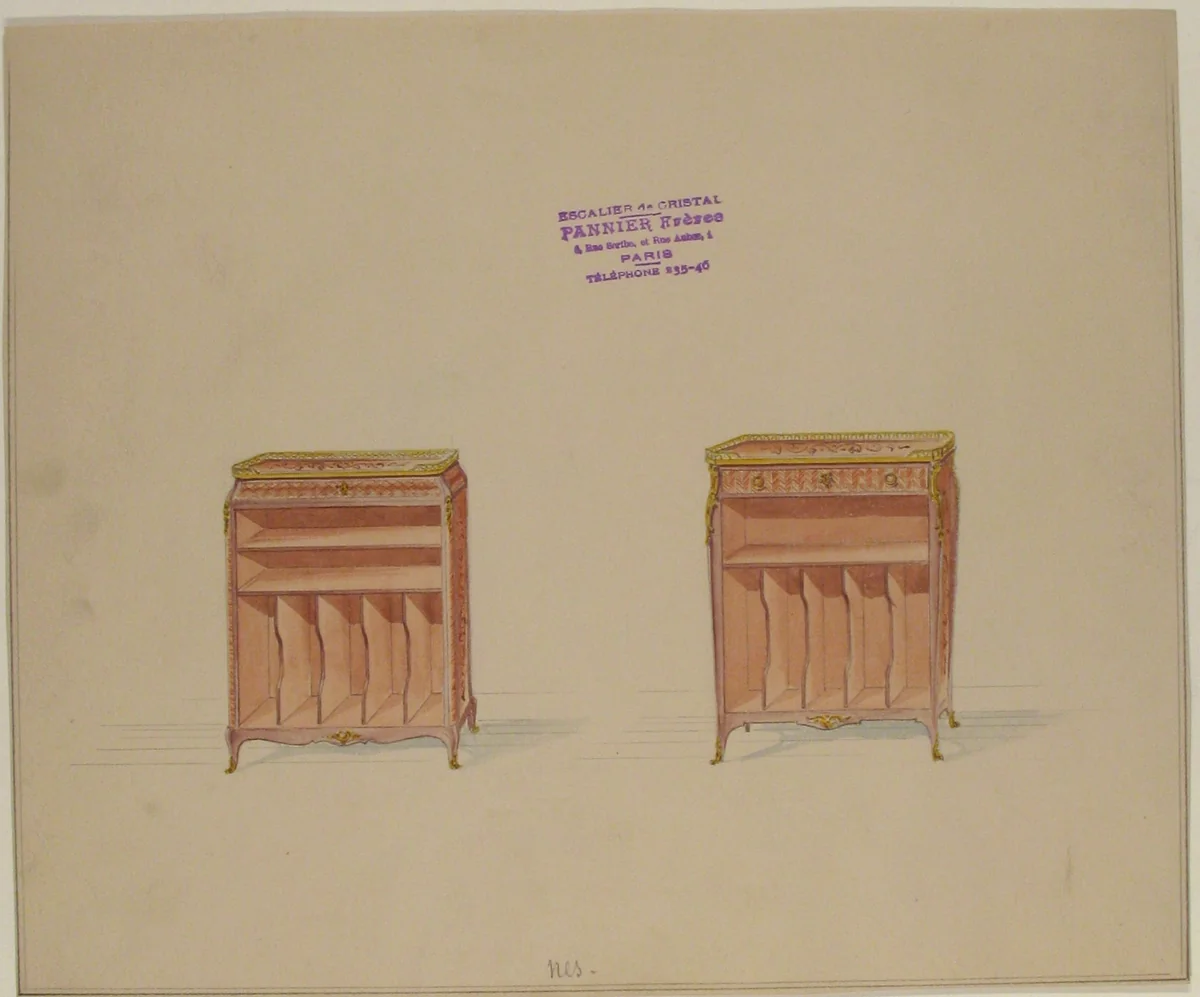 Two Designs for Tables with Shelves and Dividers by anonymous, drawing, 1895-1905
