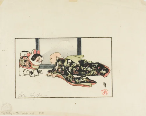 The Puppy-Cat and the Baby by Helen Hyde, print, 1904