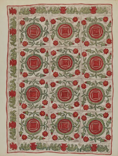 Applique Quilt by Mildred E. Bent, index of american design, 1935-1942