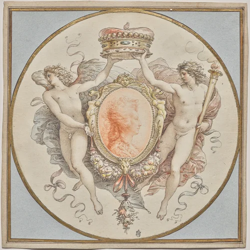 Portrait of a Lady with an Elaborate Cartouche by Giuseppe Cades, drawing, 1785
