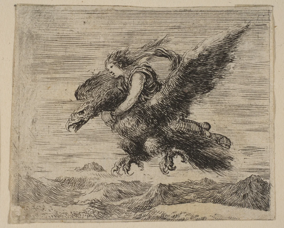Jupiter and Ganymede, from 'Game of Mythology' (Jeu de la Mythologie) by Stefano della Bella, print, 1644