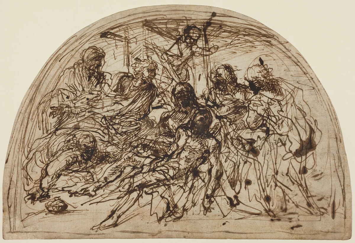 The Lamentation with Saints by Alvise dal Friso, drawing, 1580
