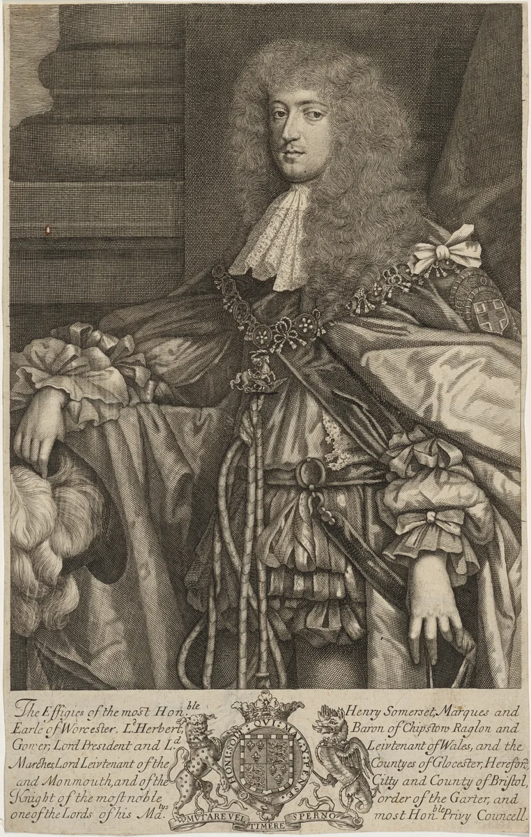 Henry Somerset, Earl of Worcester, First Dukeof Beaufort by Robert White
Sir Godfrey Kneller, print, 1679