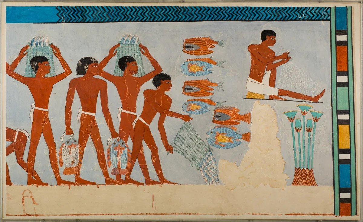 Facsimile: Scene of Fish Preparation and Net Making by Norman de Garis Davies, artwork, -1479--1458