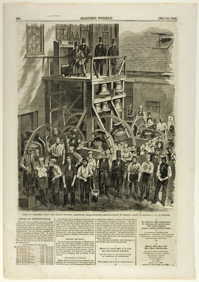 Chime of Thirteen Bells for Christ Church, Cambridge, Massachusetts by Winslow Homer, print, 1860