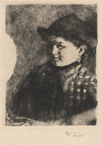Bust of a Young Peasant Girl in a Plaid Jacket by Wilhelm Leibl, print, 1870-1880