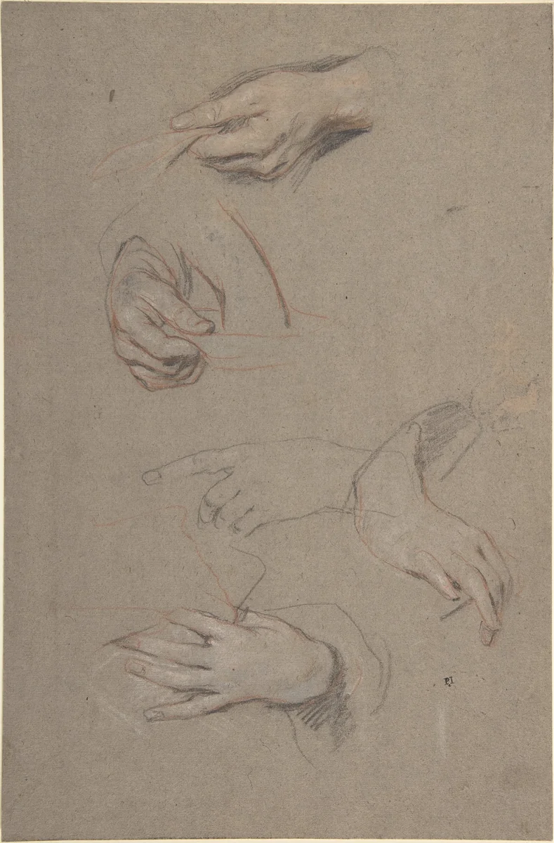 Studies of Hands by Peter Lely, drawing, 1630-1680